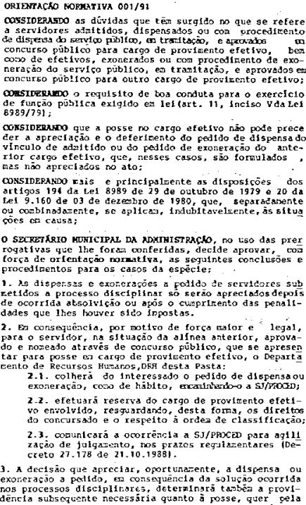 ORIENTAÇÃO NORMATIVA SMA 01 1991 A